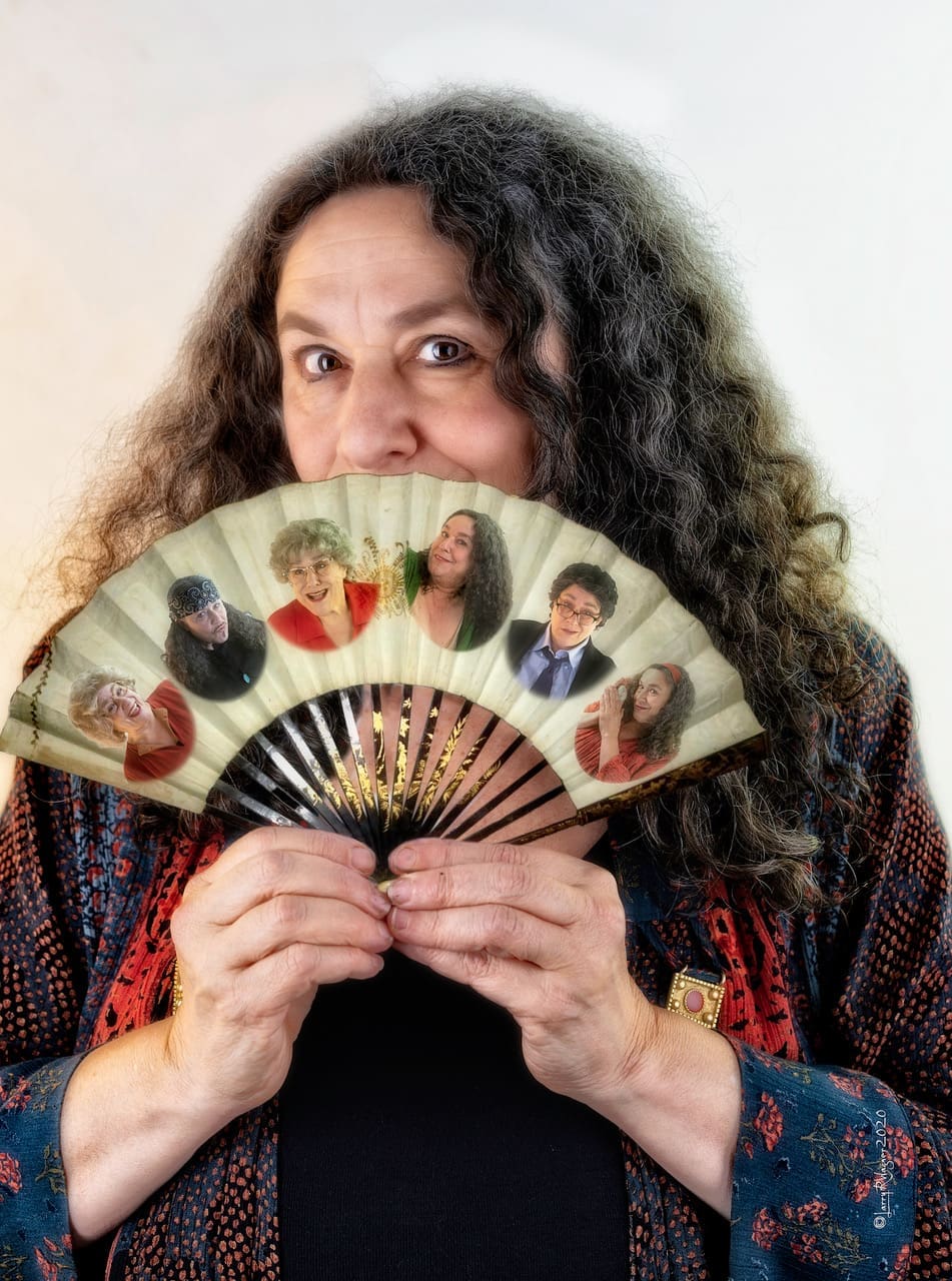 photo of Sherry Glaser holding fan